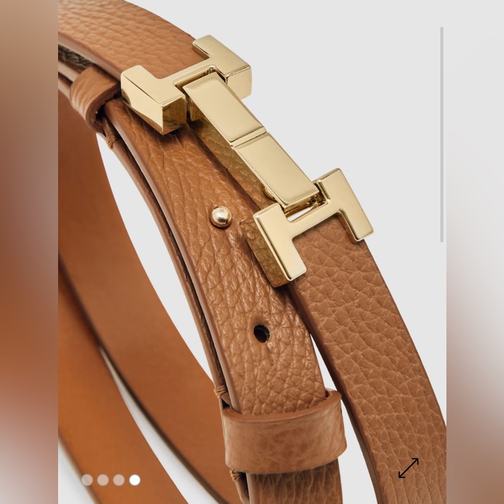 NWOT Reiss Hayley Leather Square Hinge Belt in Tan (M) - Picture 5 of 11